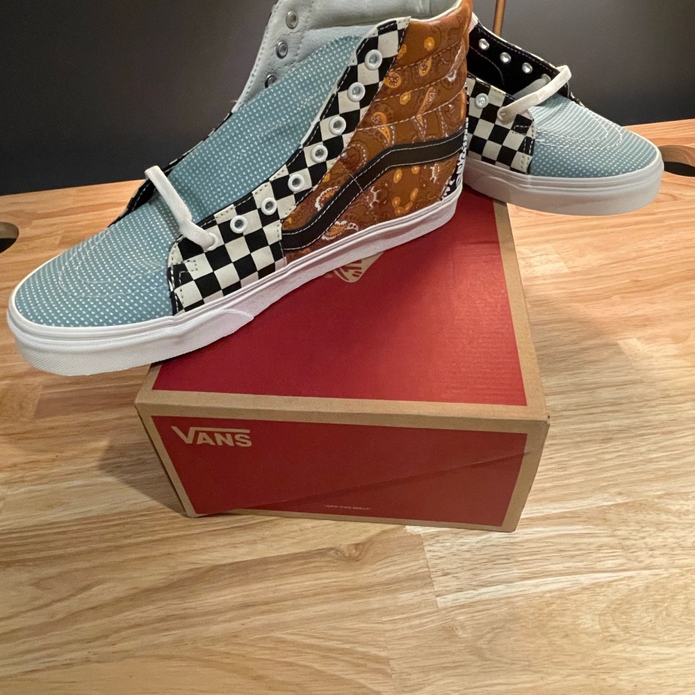 Vans Blue and Orange Sneakers with Iconic Checkerboard